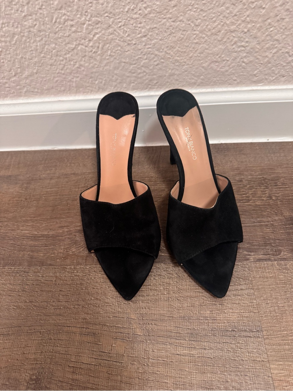 Tony Bianco Black Suede Pointed Mule Slides
